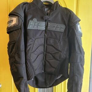 ICON Black Motorcycle Jacket with Gray Logo